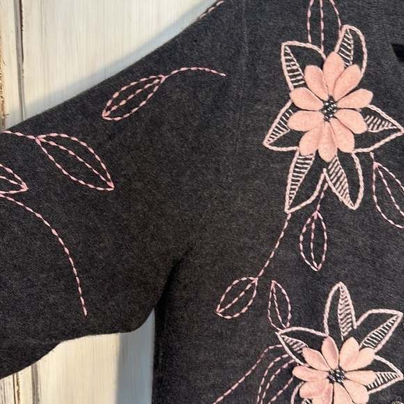 So Forth Vintage Look 100% Wool 3D Embroidery Long Sleeve Cardigan Sweater S/1X - Picture 5 of 12